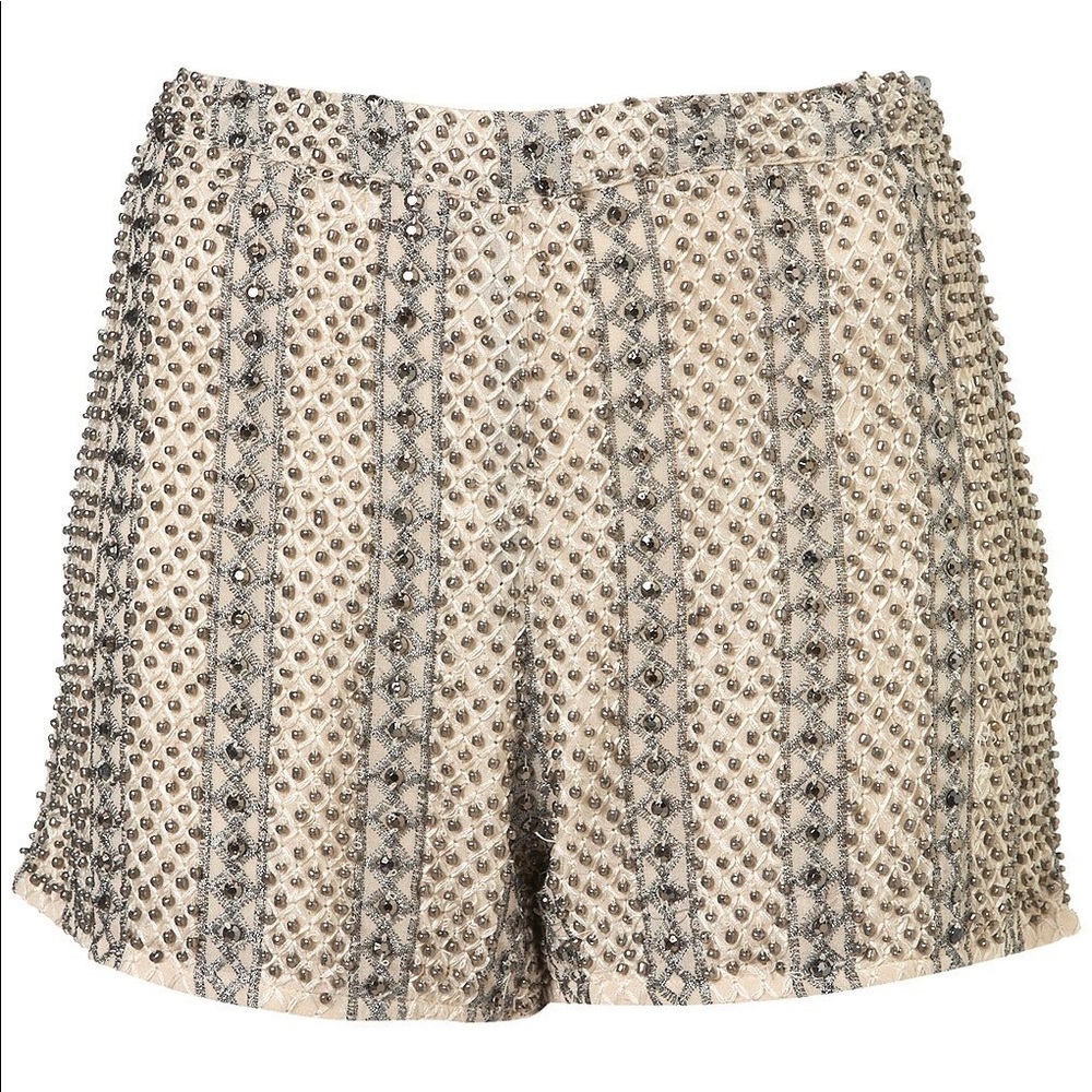 TOPSHOP Shorts Size 4 Beaded & Embellished Taupe